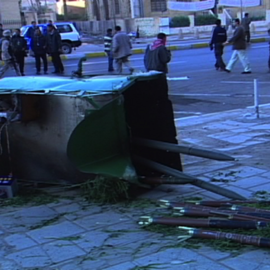 Rockets and launcher from attack on the Palestine and Sheraton Hotels